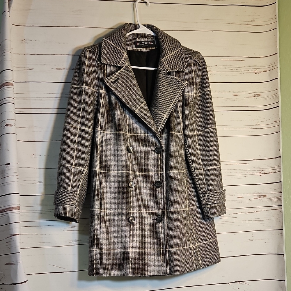 ALORNA Womens Plaid Double‎ Breasted Wool Blend Blazer Coat  Made in USA